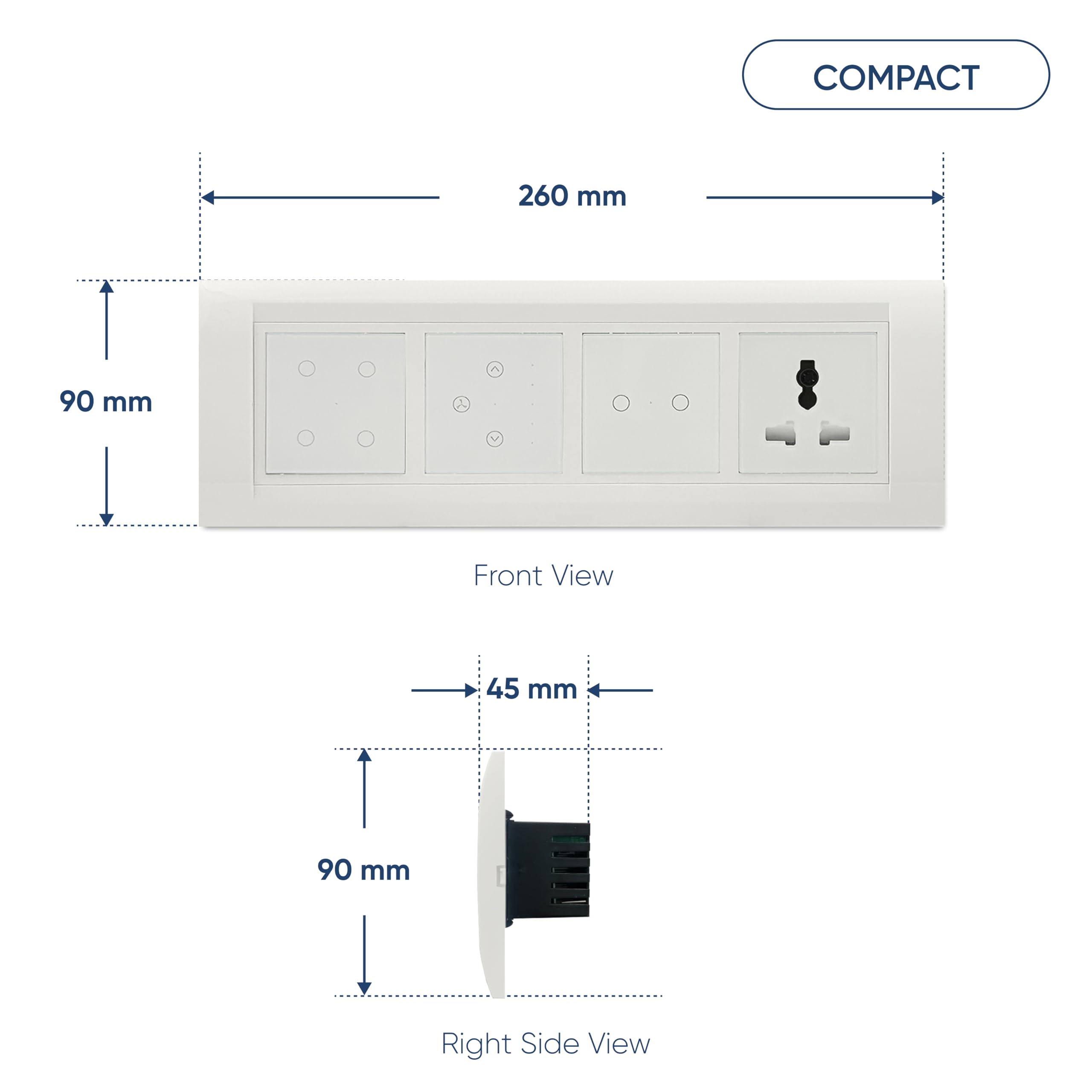 Aziot 8 Module Switch Board Plate | Smart 4 SW, 2 SW, Fan SW& Socket | WiFi & BLE | Google, Alexa & Siri (White) 2