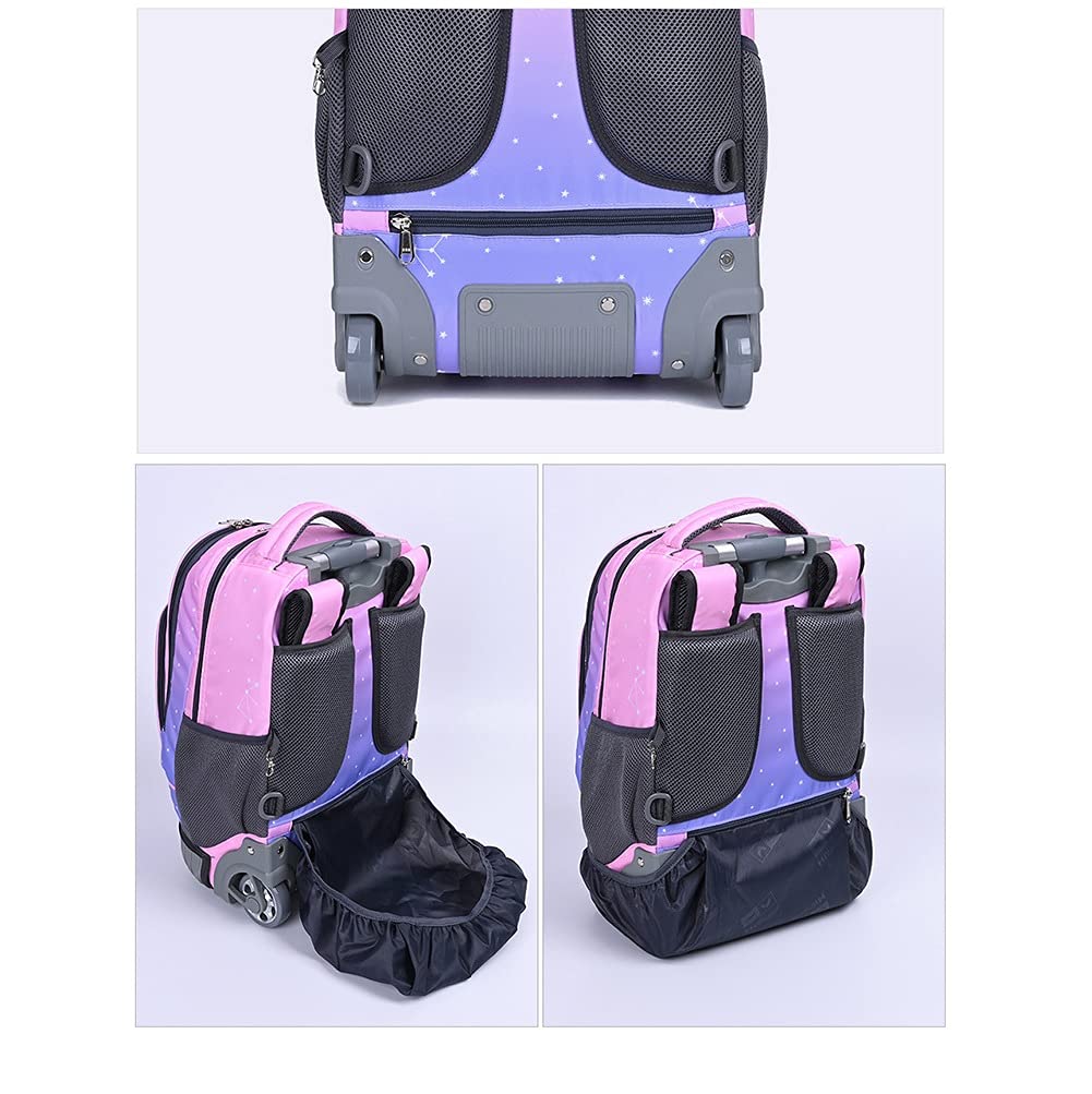 Zaino Trolley con Ruote per Studenti, impermeabile, Ragazzi Ragazze Zaino Trolley Rolling Zaino da viaggio, 32x21x46 cm