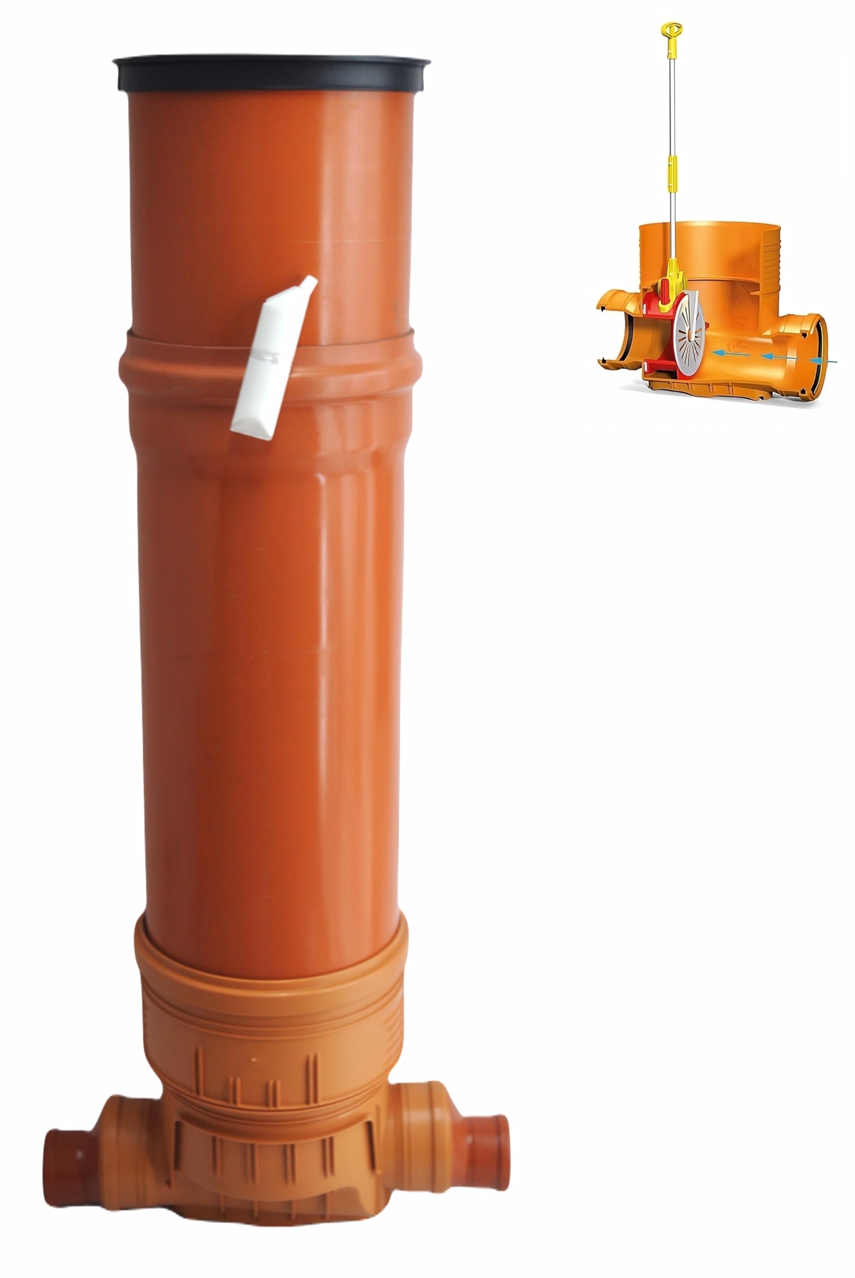 Rückstauklappe Revisionsschacht Kontrollschacht Quadratischer Deckel Abwasserschacht DN400/200mm/160mm/125mm/110mm Komplett Set - Rohr 0,5m/1m/1,5m/2m Schachtboden Gleitpaste (DN400/125 mit 0,5m Rohr