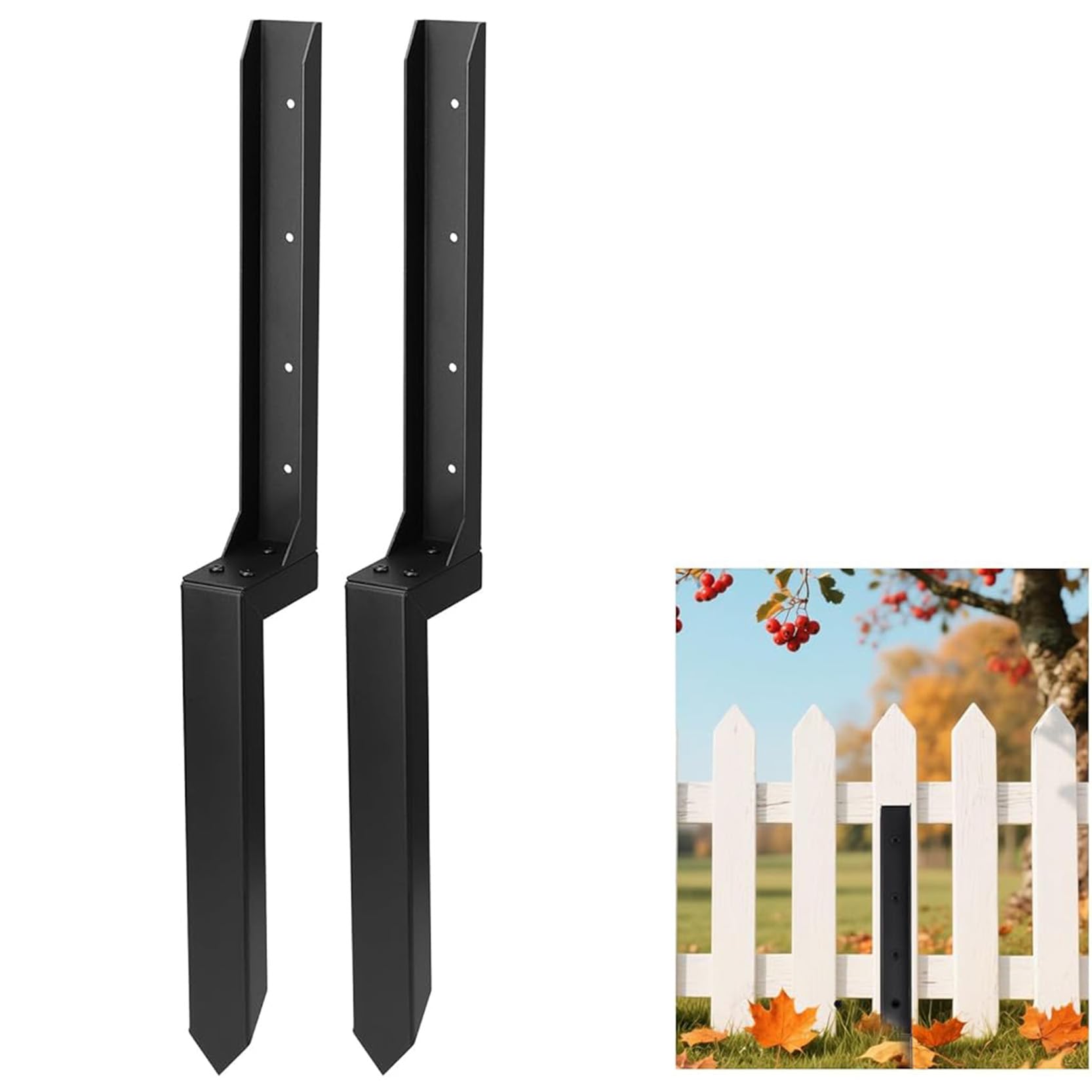 GOUZIBHD Fence Post Repair Kit Heavy Duty Ground Spike,2 Pack Fence Post Anchor Stake for Tilted or Broken Wooden Fence Posts,Thickened Post Spike for Mailbox Deck