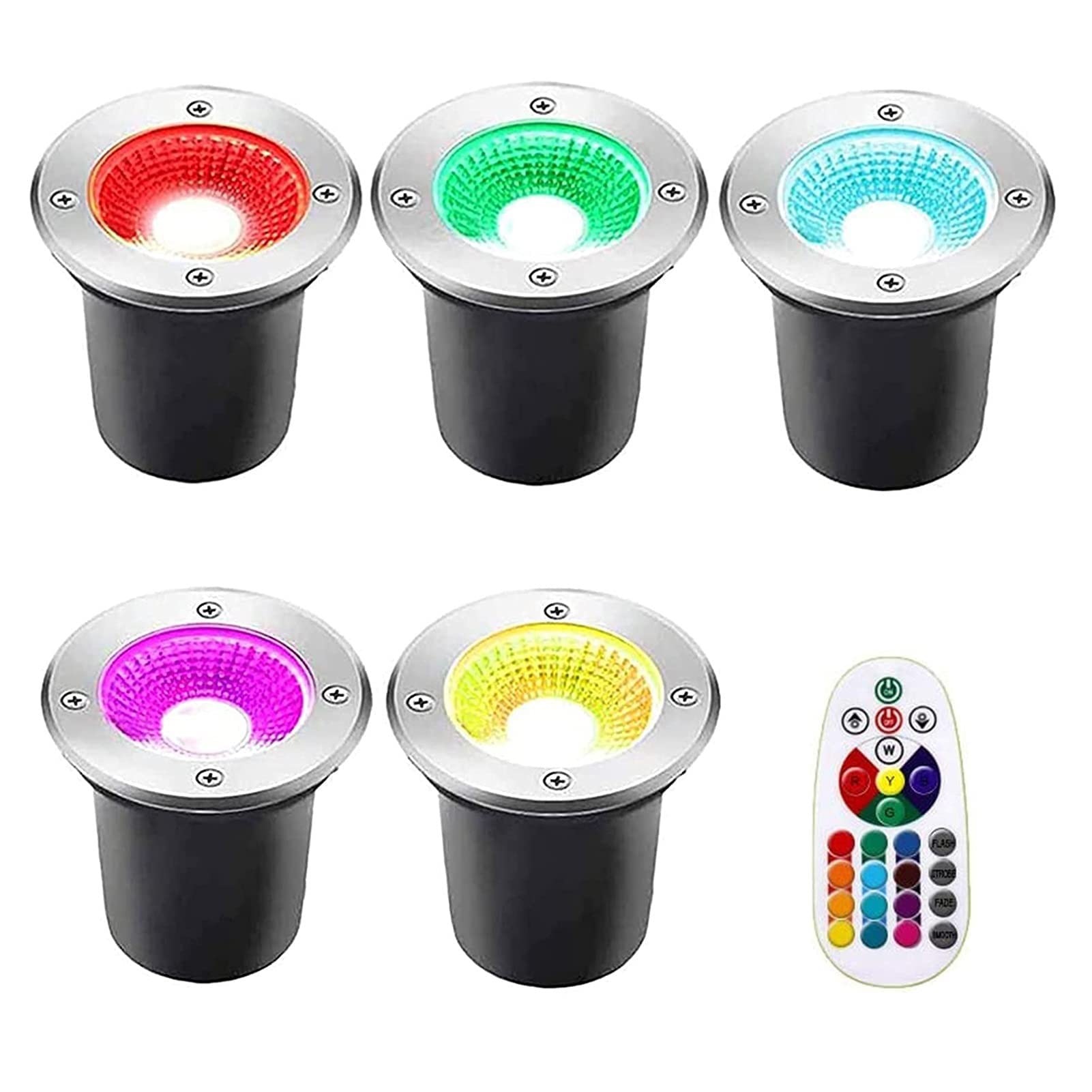 Luci paesaggistiche a LED da Terra 5 Pezzi - Luci interrate per Esterni, Luci da Pavimento RGB per Esterni con Telecomando, Illuminazione paesaggistica da Giardino 12/24 V, Faretti da incass