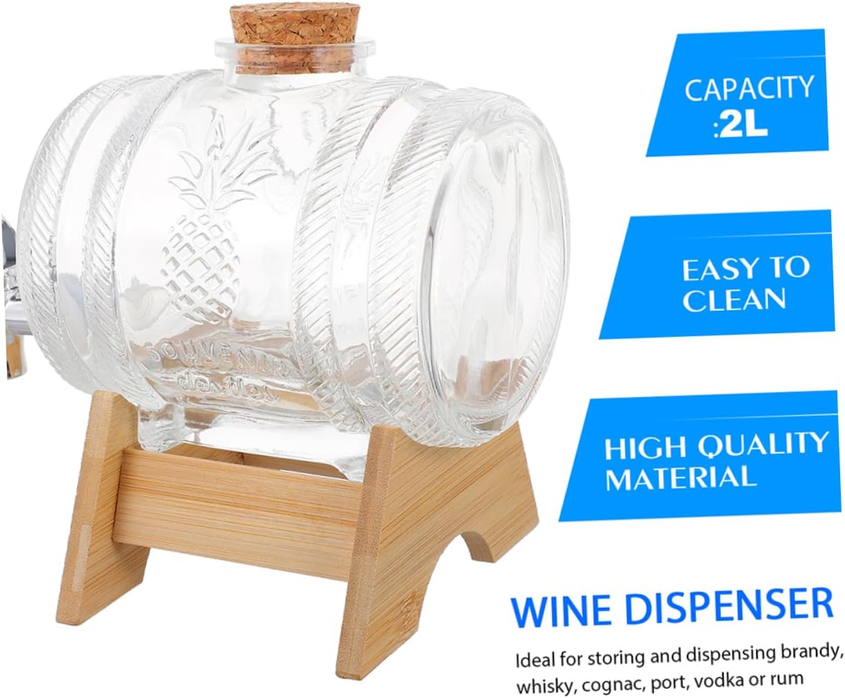 2sets Glass Beverage Dispenser Bamboo Rack and Practical Faucet for Juice for Parties and Gatherings