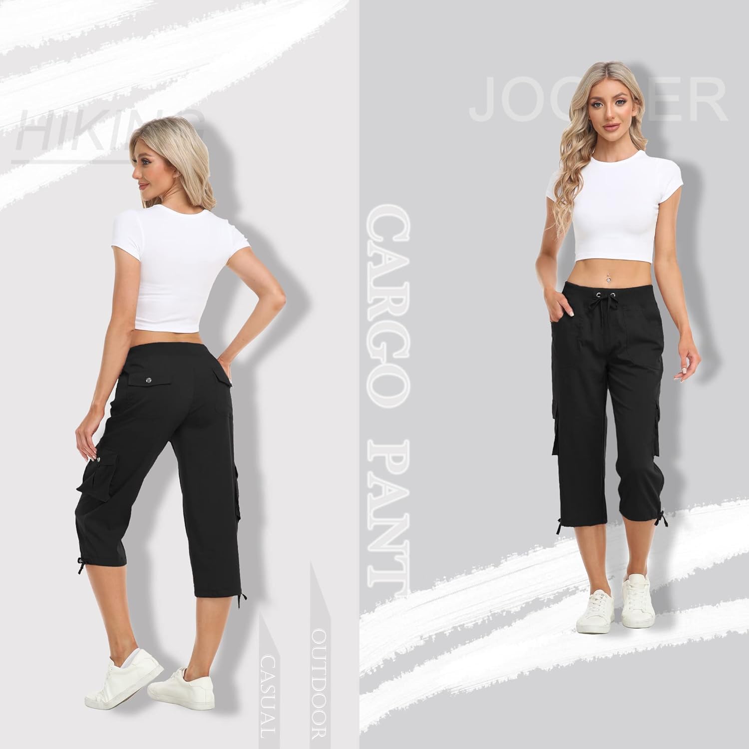 MISS MOLY Women's Cargo Capris Hiking Running Pants Loose Button Decor Lightweight Quick Dry Athletic Outdoor - Image 2