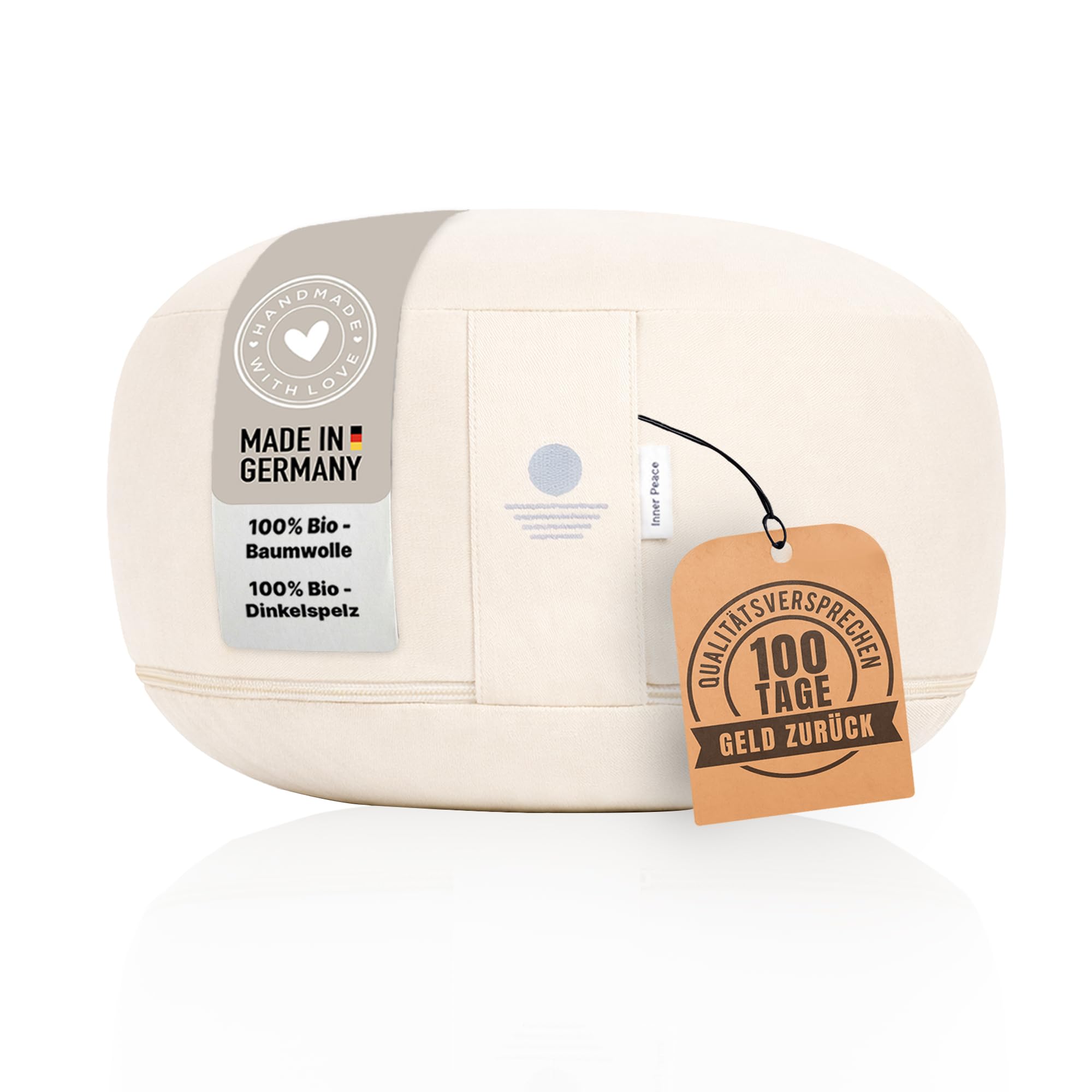 Inner Peace Yogakissen Meditationskissen aus 100% Bio Baumwolle und mit Bio Dinkelfüllung | Yogakissen Rund, Yoga Sitzkissen, Yogakissen Meditationskissen, Sitzkissen Yoga, Meditation Cushion | Meditationskissen rund, höhenverstellbar, Yoga Sitzkissen, waschbarer Bezug, Meditation Zubehör