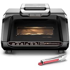 Indoor Grill Smokeless, Air Fryer Grill Combo with Adjustable Temperature to 450°F, Electric Grill with Viewing Window, Removable Nonstick Grate, Fast and Even Heating, 4Qt for Family, with Tongs