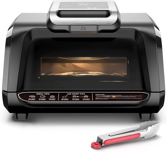 Acekool 7-in-1 Electric Indoor Grill, 1750W Air Fryer Grill Combo with Bake, Roast, Broil, Steam, Dehydrate, See-Through Window, Non-Stick Dishwasher-safe Removable Plates, Even Heat Up to 450F