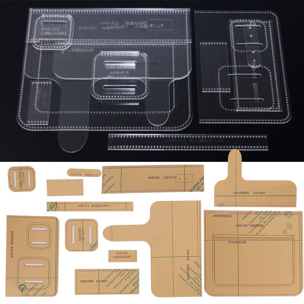 Plantilla acrílica para bolso de hombro de 12 piezas, suministros para manualidades con patrón de cuero, plantillas acrílicas transparentes para bolsas hechas a mano con múltiples