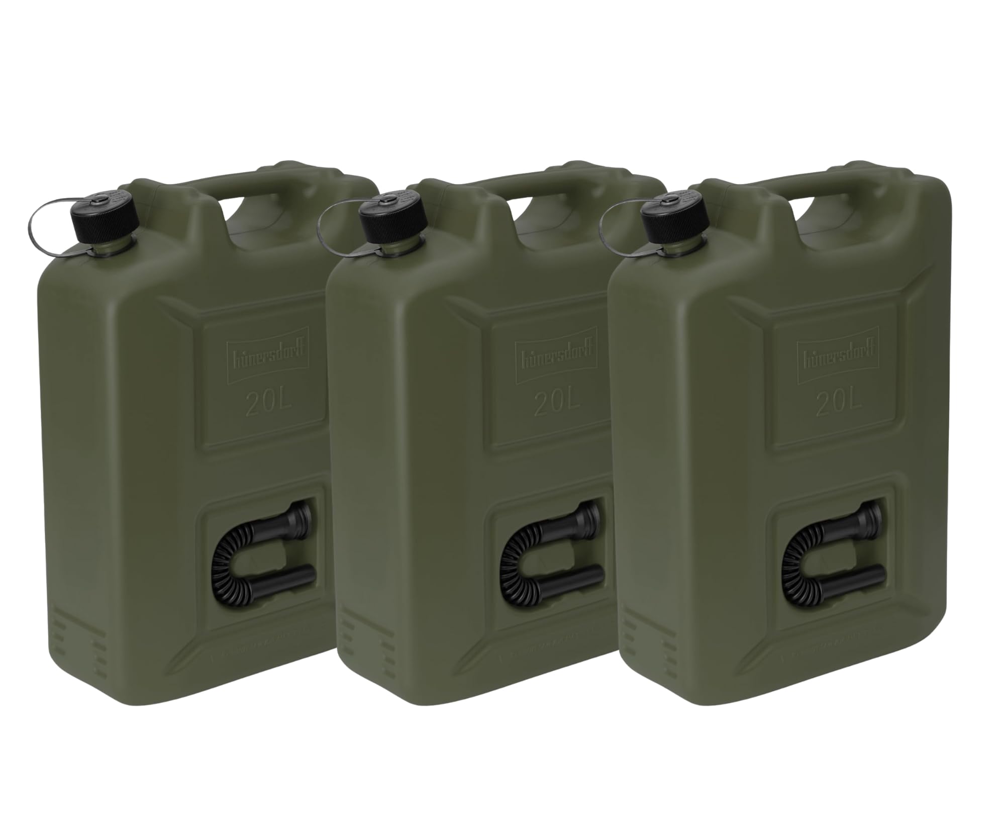 hünersdorff 802011 3er Set Kraftstoff-Kanister PROFI 20l für Benzin, Diesel und andere Gefahrgüter, Made in Germany, TÜV-geprüfte Produktion, oliv