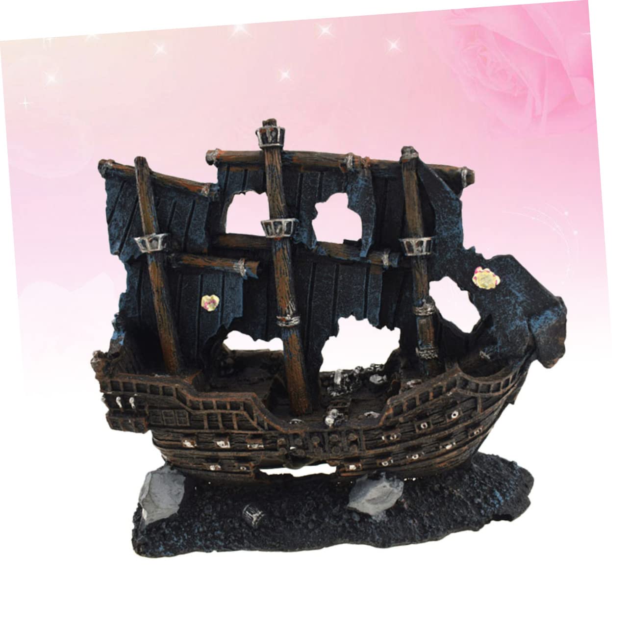 Happyyami coulé Artificiel cassé pour Aquarium Ornement de Maison d'animal familier de Reptile Poisson Ornements décor pour Aquariums Aquarium Bateau Maison cachette