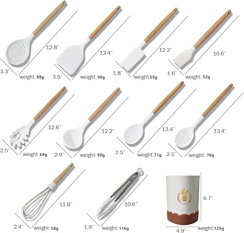 Miniatura 3 de BRIIEC Juego de utensilios de cocina de silicona marrón, resistente al calor, juego de utensilios de cocina de silicona con mango de madera,