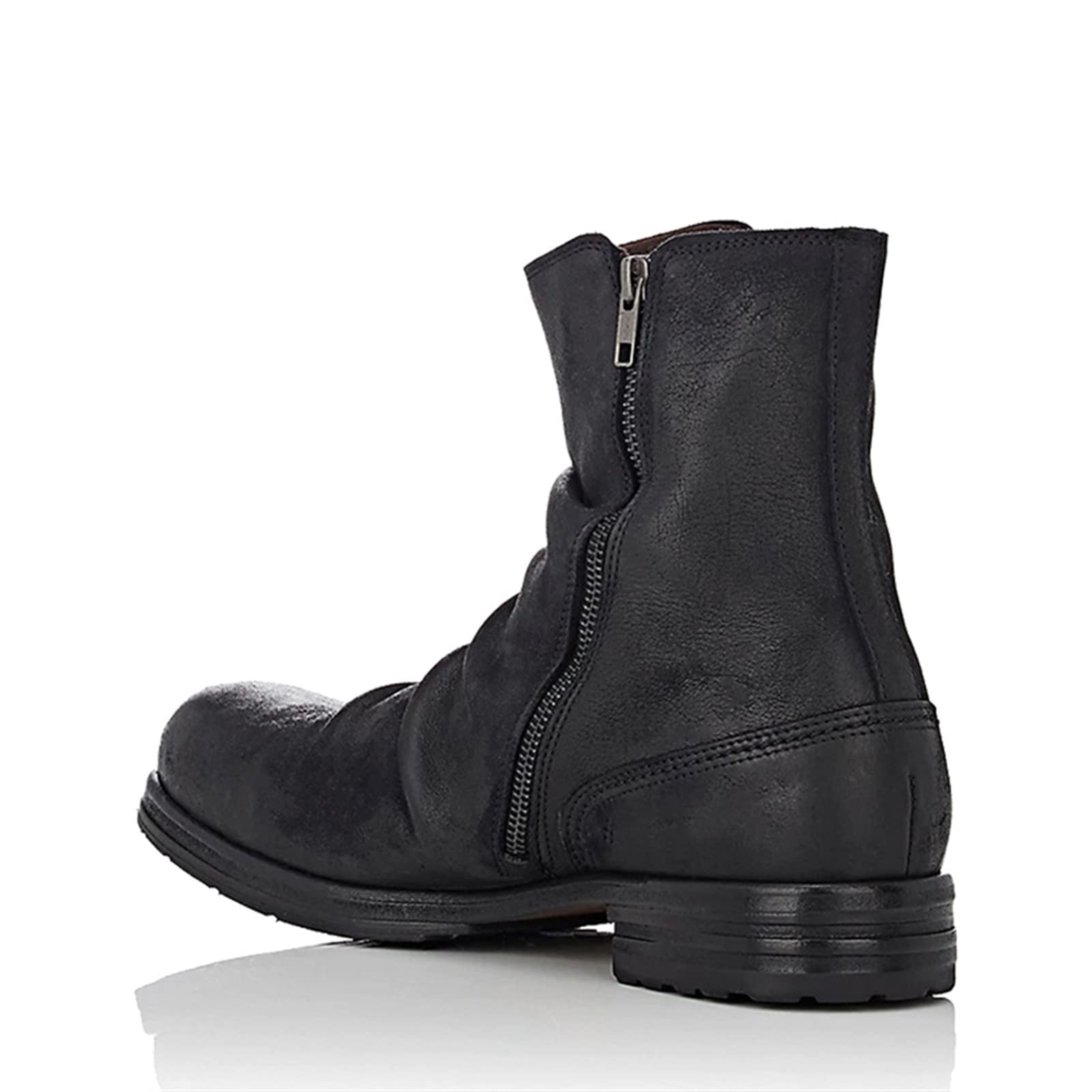 GALORI Men's Black Boots Men Vintage motorcycle Cowboy Knight Boots Leather Round Head Side Zip Worksafe Outdoor West Boot Non-Slip Black (Color : Hortel�, Size : 43)