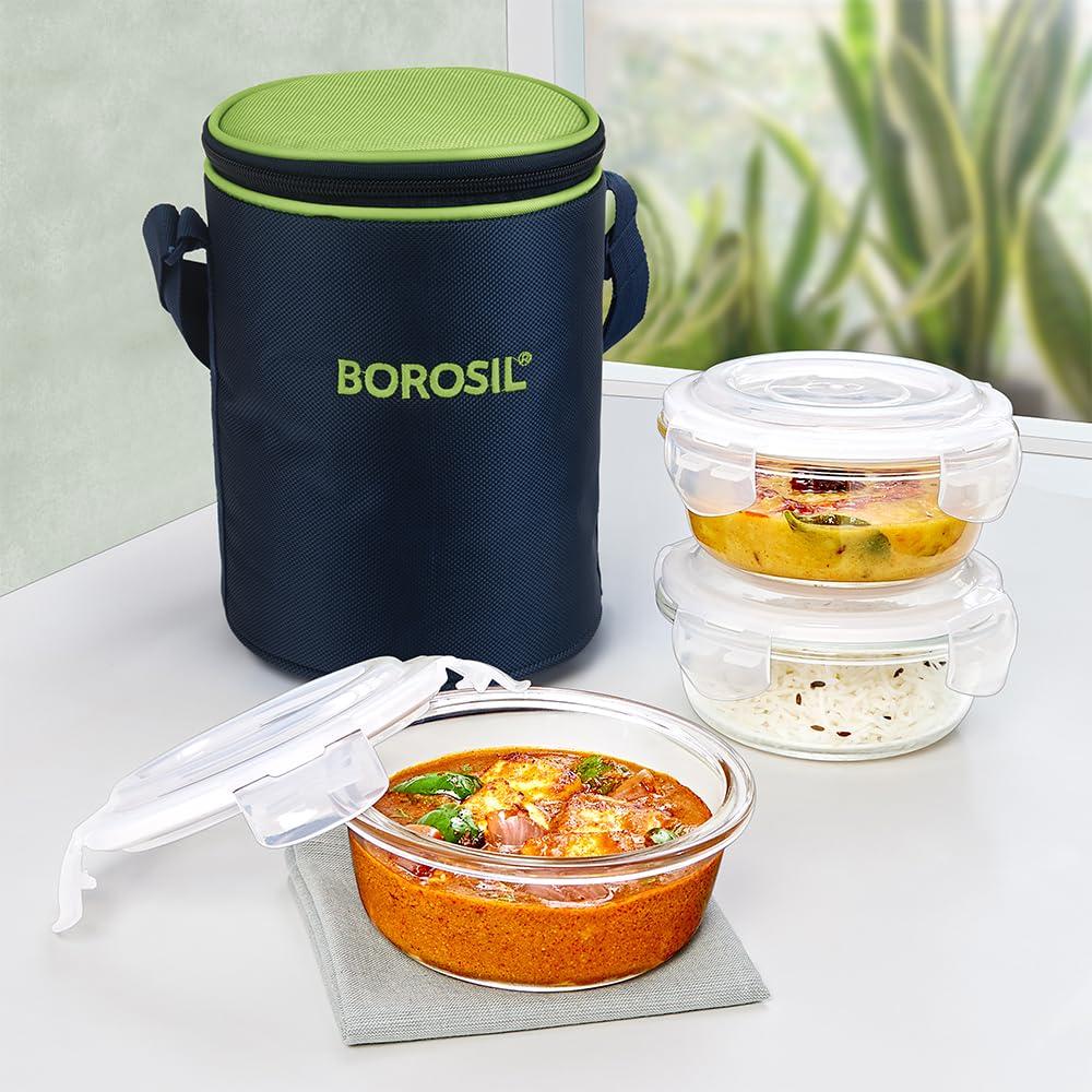 Borosil Borosilicate Glass Lunch Box with Bag (Klip n Store, 320ml x 2 Horizontal) — Amazon image 26