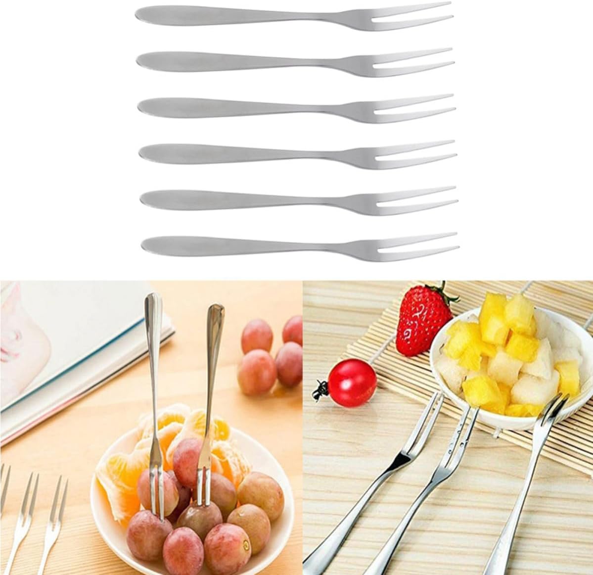 Fruit Forks 20pcs Two Teeth Dessert Forks Stainless Steel for Party
