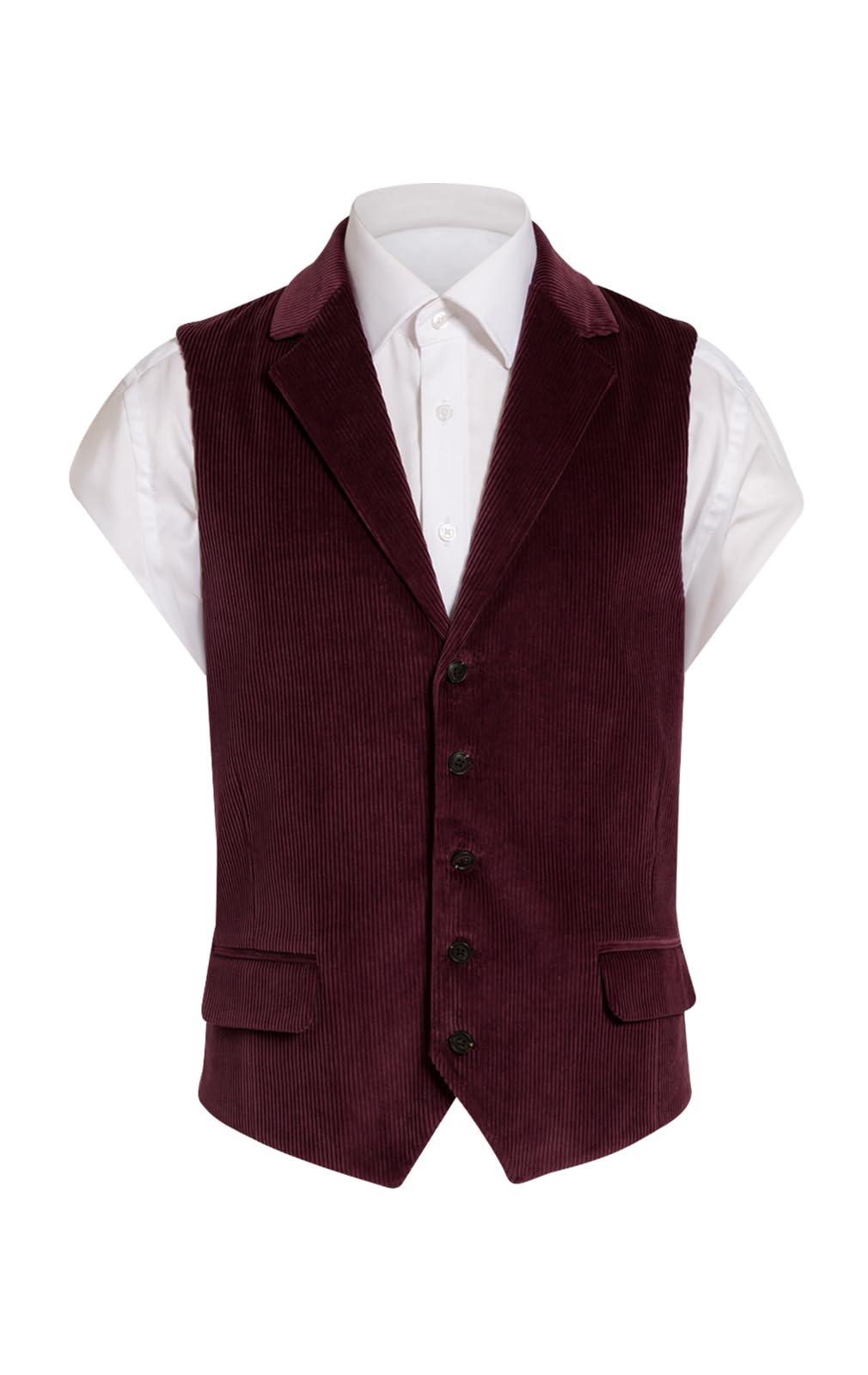 Dobell Mens Burgundy Corduroy Waistcoat Regular Fit 100% Cotton Notch Lapel-XL (46-48in)