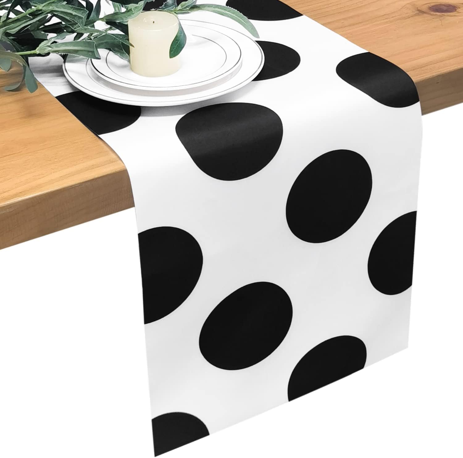 Table Runner Black Dot Black and White Signs Runner Table Decorations for Baby Shower Supplies Dinner Supplies Indoor Outdoor Parties Birthday Wedding Summer Decorations 12 x 72 Inches