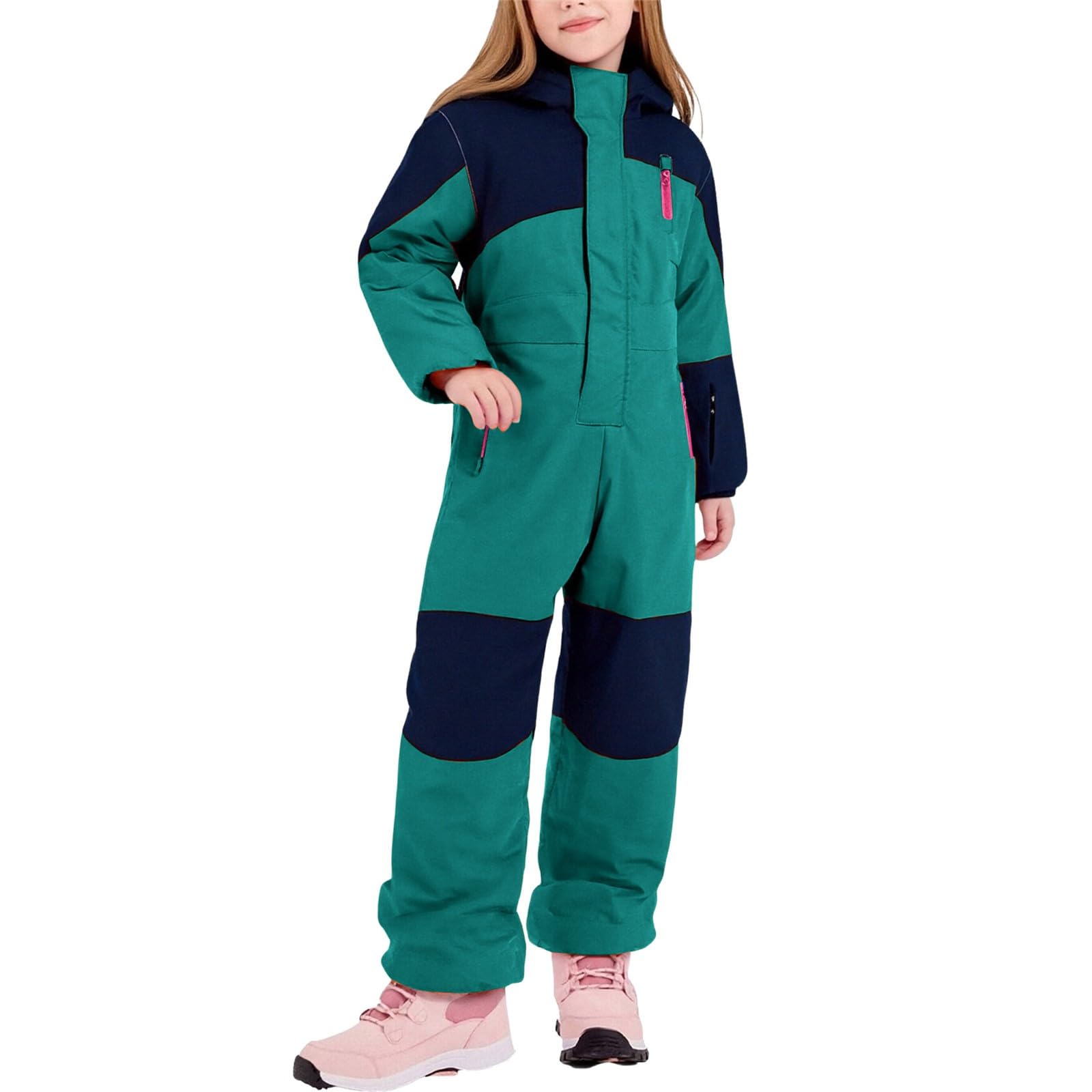 Generisch 2025 Tuta da Sci Per Bambini Con Cappuccio E Strisce Riflettenti Tuta Antivento Tuta Da Neve Calda Più Spessa Piumino Termico Confortevole Morbido Abbigliamento Da Sci Inverno All'aperto