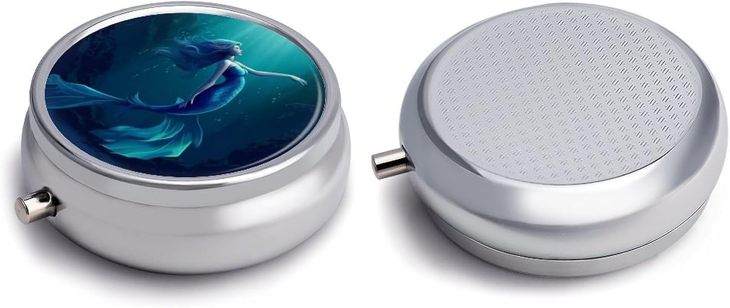 Round Silver Pill Box Small Pill Case for Purse and Pocket 3 Compartment image 3