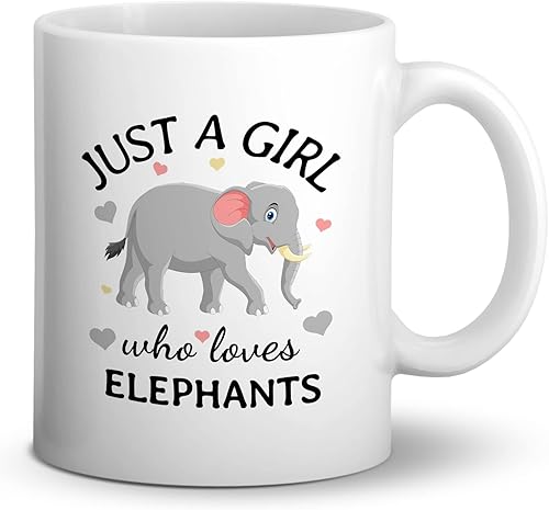 Just A Girl Who Loves Elephants - Taza de cerámica de 11 onzas con diseño de elefante de dibujos animados, taza de té con leche, regalo para