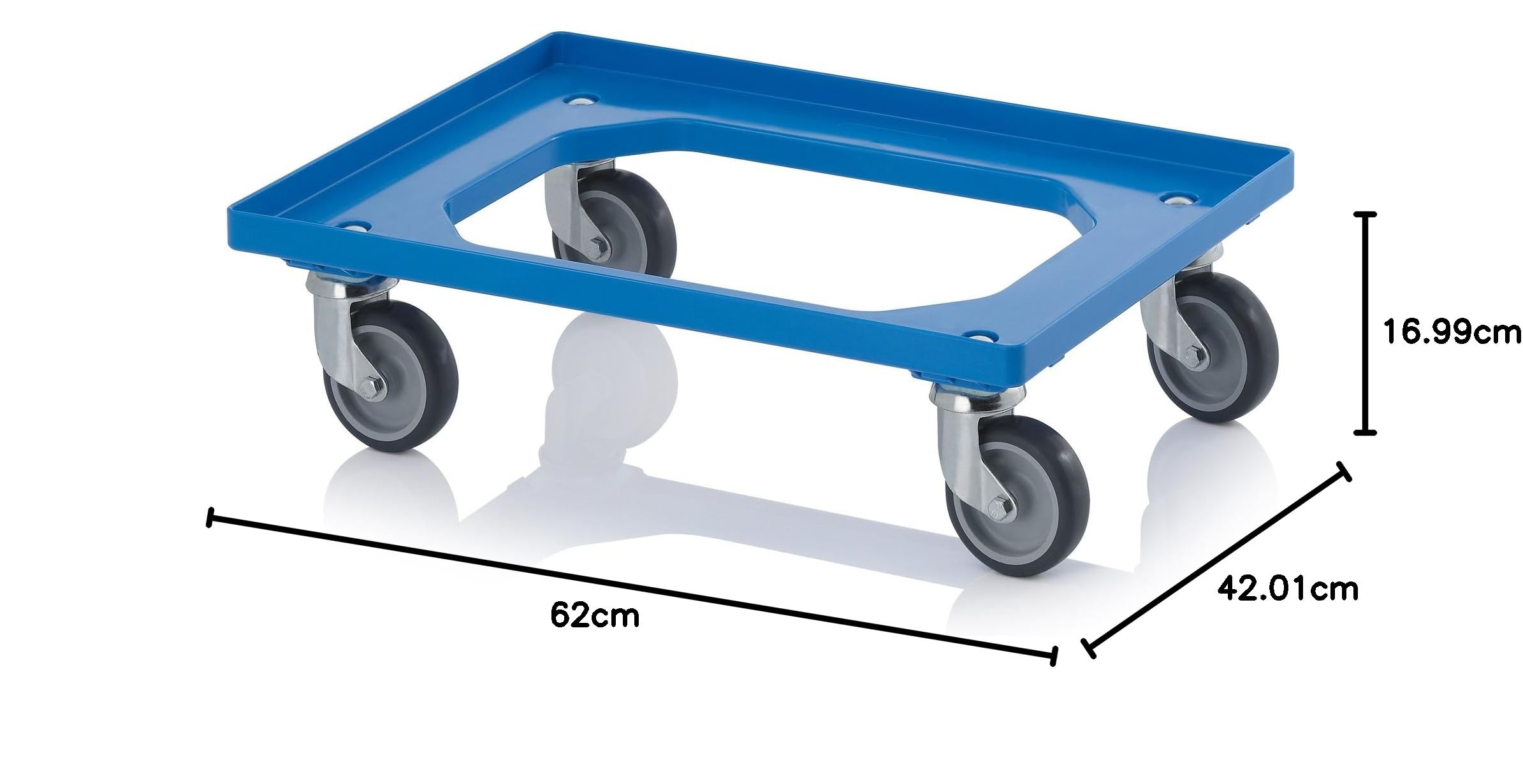 Transportroller blau mit Gummrädern für 60x40 Eurobehälter