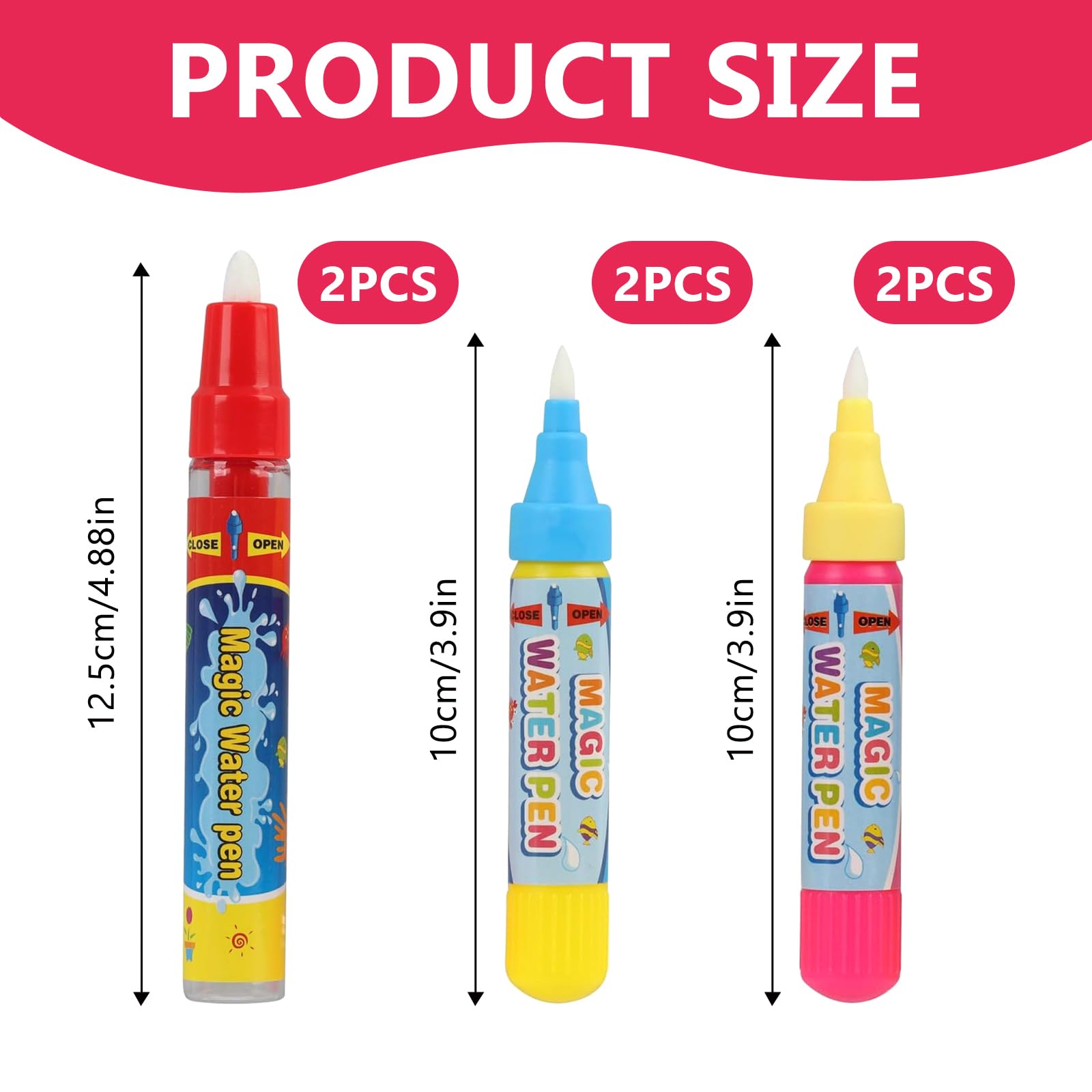 KRENIE Water Doodle Pens Replacement Set for Kids, 6 Pcs, 2 Large & 4 Small Drawing Pens - Image 2