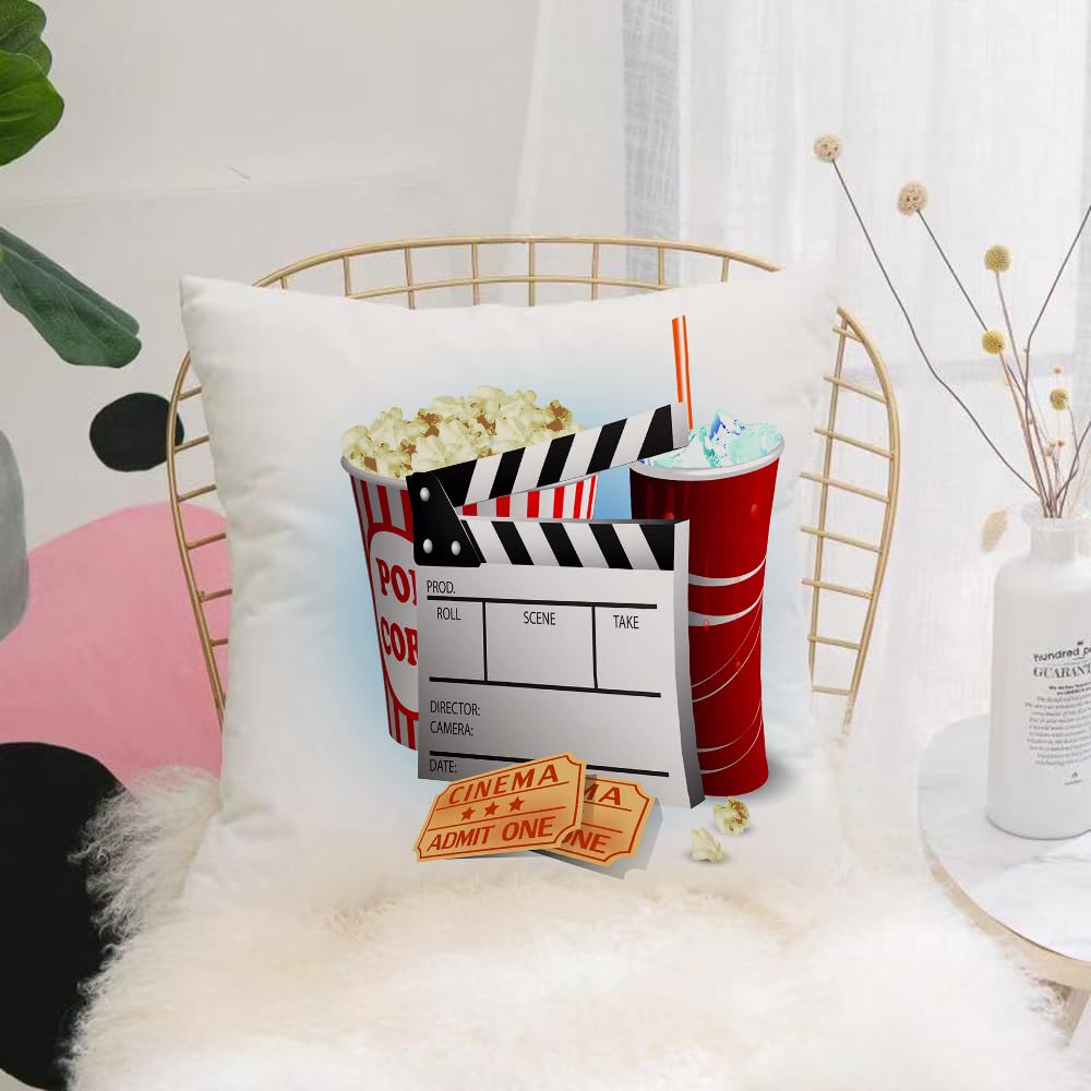 Hyosxw Soda Tickets Fresh Popcorn And Clapper Board - A3 Cushion Cover,Throw Pillow Case Home Decorative For Living Room Bedroom Sofa Chair 18X18 Inch,Soda Tickets Fresh Popcorn And Clapper Board Blockbuster Premiere Cinema,Pillowcase 45X45cm