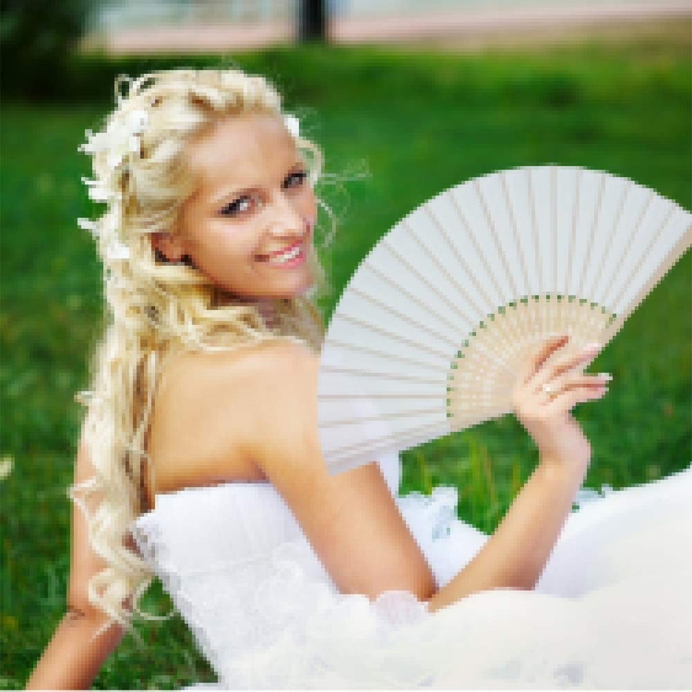 Lot de 25 éventails en tissu de bambou blanc avec éventail pliable pour mariage, fête de mariage, fête (blanc)