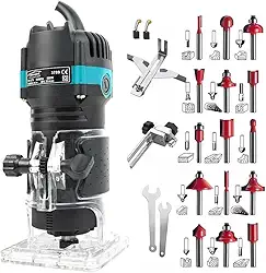 Tupia Laminadora Manual - 800W, 30000 RPM, Fresadora de Madeira Portátil, Tupia Com 15 Brocas e acessórios, Ideal para Artesãos Trabalhos em madeira e Profissionais de DIY (Preto, 110V)