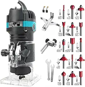 Tupia Laminadora Manual - 800W, 30000 RPM, Fresadora de Madeira Portátil, Tupia Com 15 Brocas e acessórios, Ideal para Artesãos Trabalhos em madeira e Profissionais de DIY (Preto, 220V)
