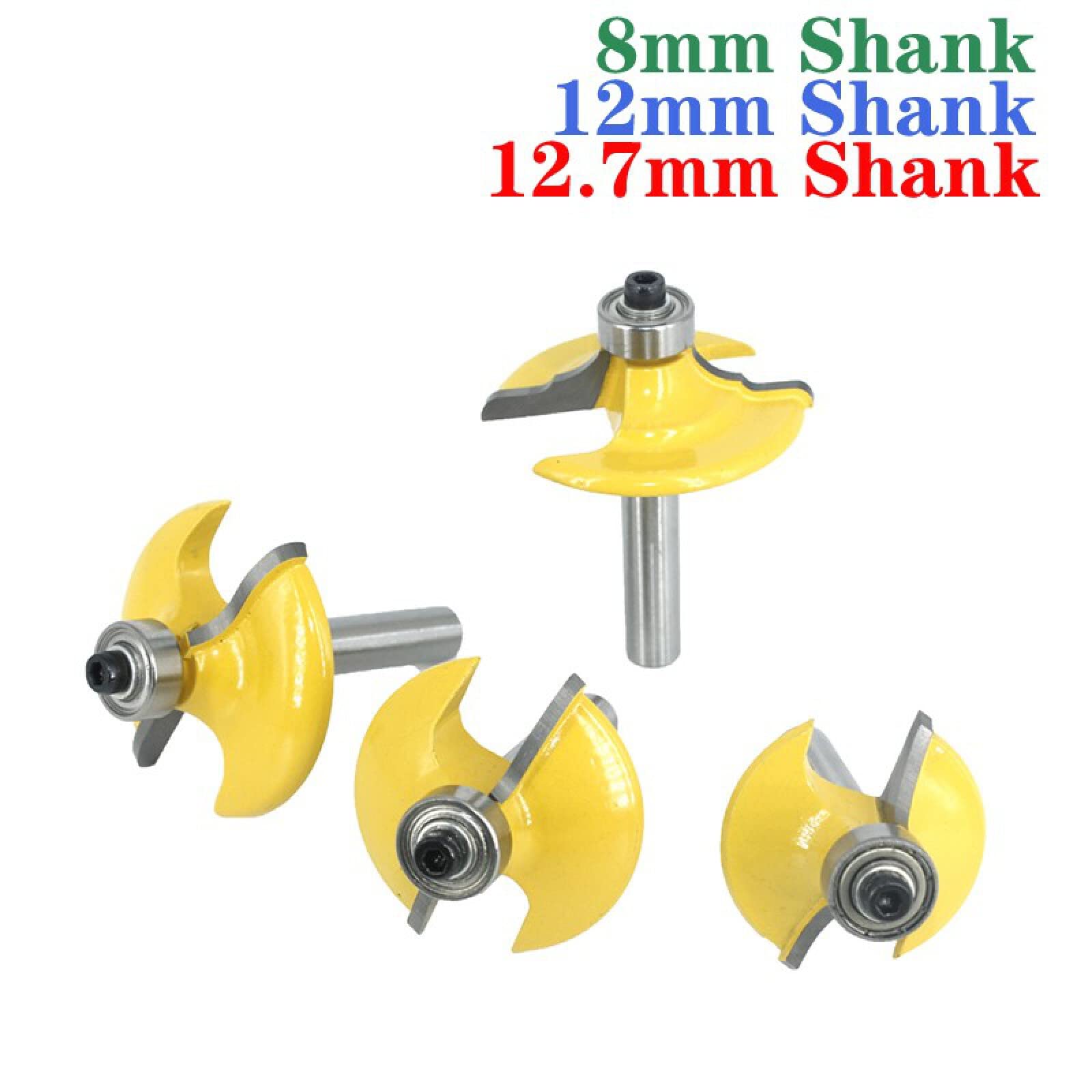 4 pezzi 8mm/12mm/12,7mm gambo del cassetto del router bit set tondo sopra bordare bordo mulino fresa legno fresa in metallo duro lavorazione del legno,gambo 8mm