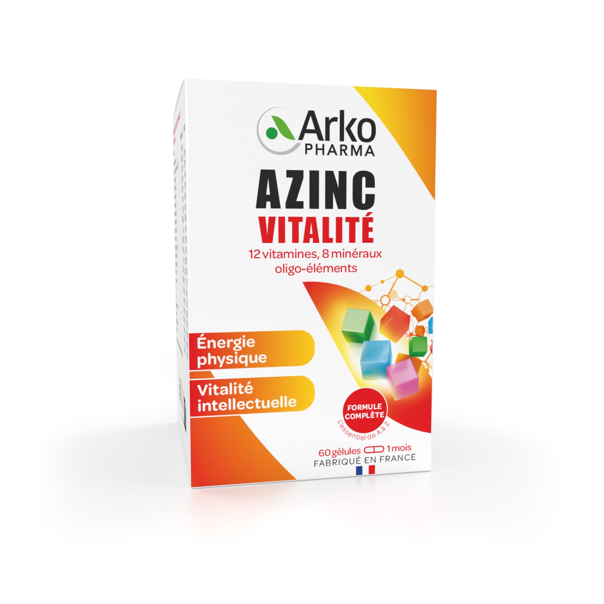 Arkopharma - Azinc Vitalité - Réduit la fatigue due au surmenage, soutient les performances intellectuelles, dès 15 ans - 60 gélules
