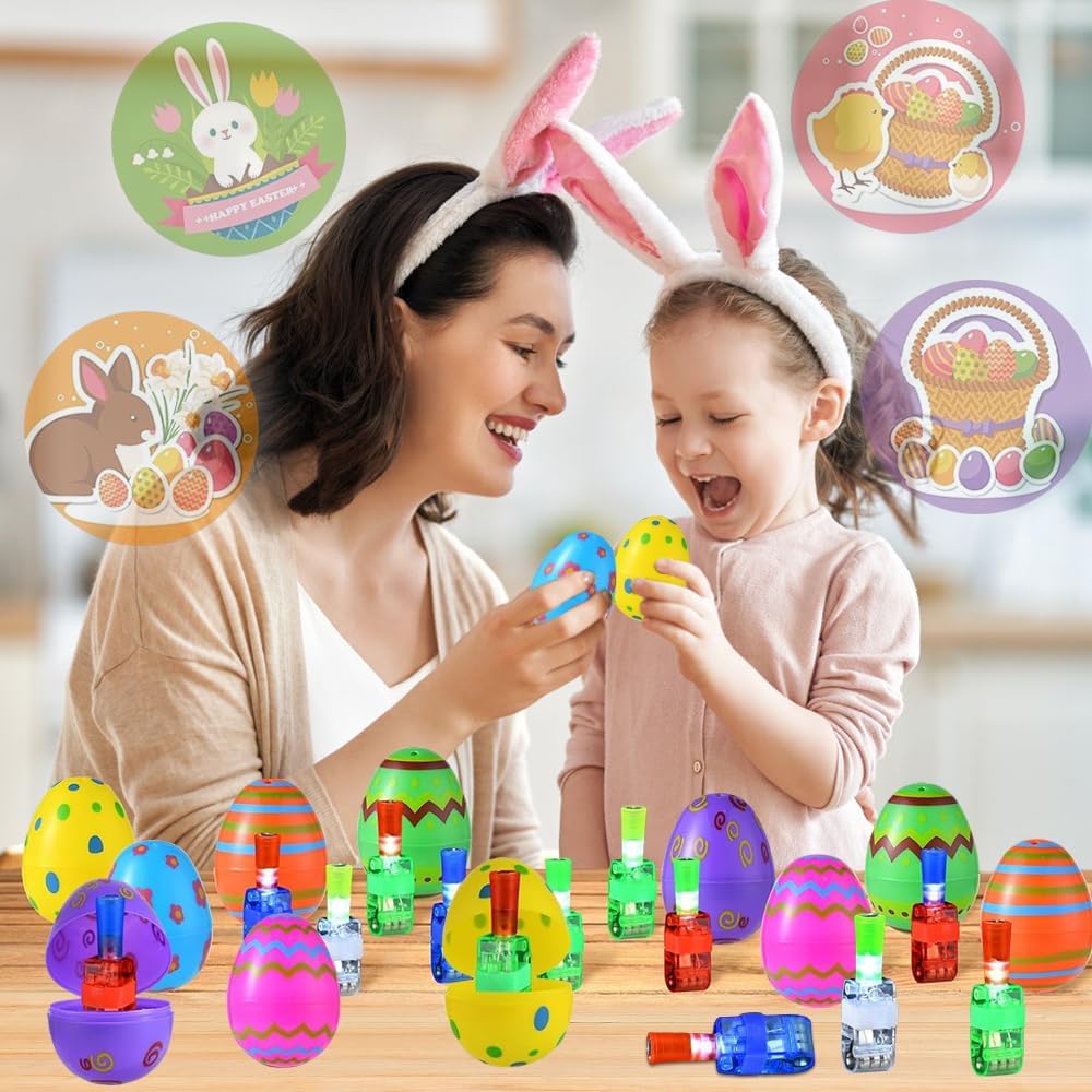 32 Pack Prefilled Easter Eggs LED Light Up Finger Lights, Easter Basket Stuffers Toy for Boys Girls Kids, Easter Eggs Fillers, Glow in The Dark Hunt Egg Fillers Party Favor Supplies