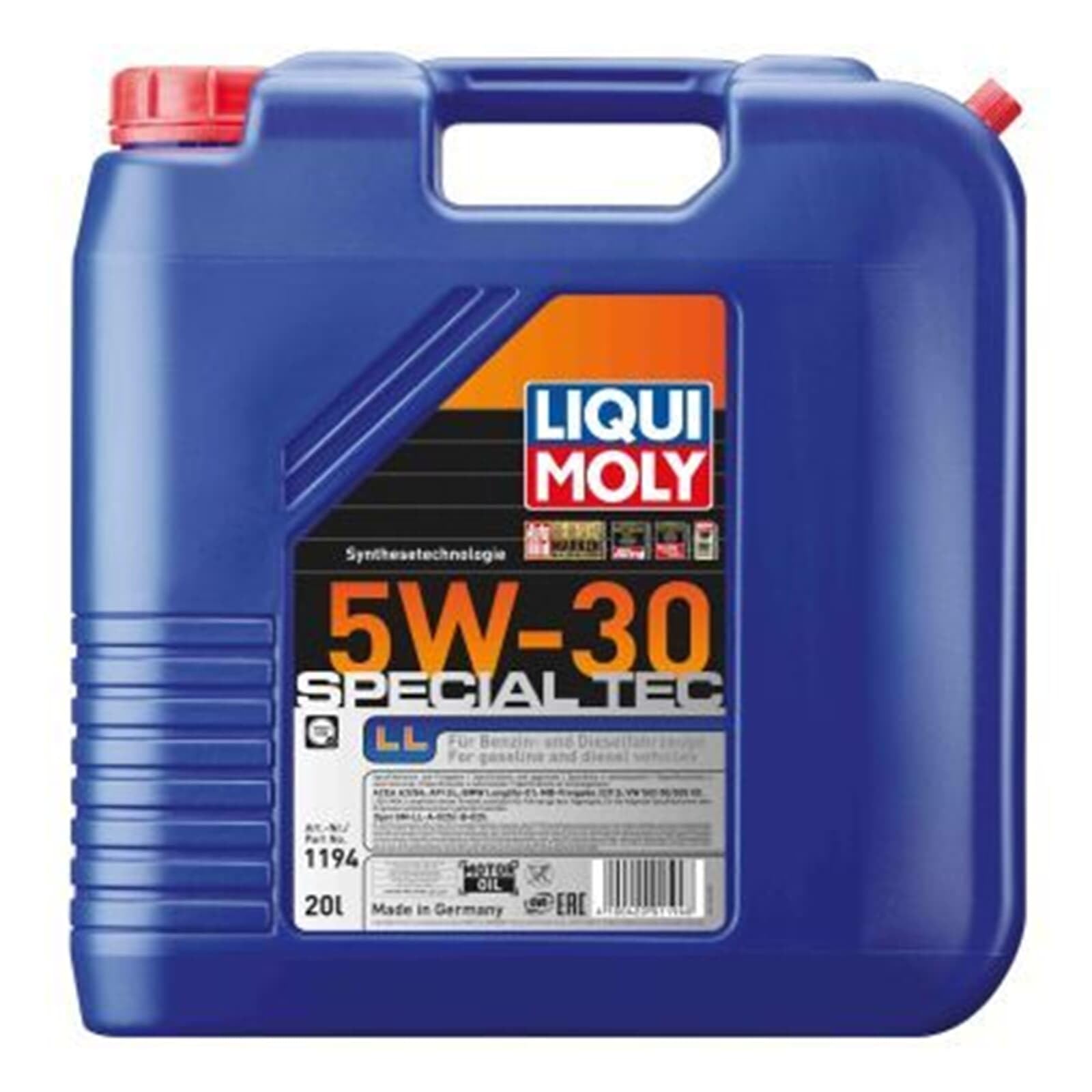 LIQUI MOLY Aceite de motor 5W-30 Special Tec Aceite sintetico ACEA A3/B4 API SL LL 20L Compatible con VW Polo V Hatchback 6R1, 6C1 up! Hatchback 121, 122, BL1, BL2, BL3, 123, TOYOTA AYGO WNB1, KGB1 | 1194, Special Tec LL 5W-30