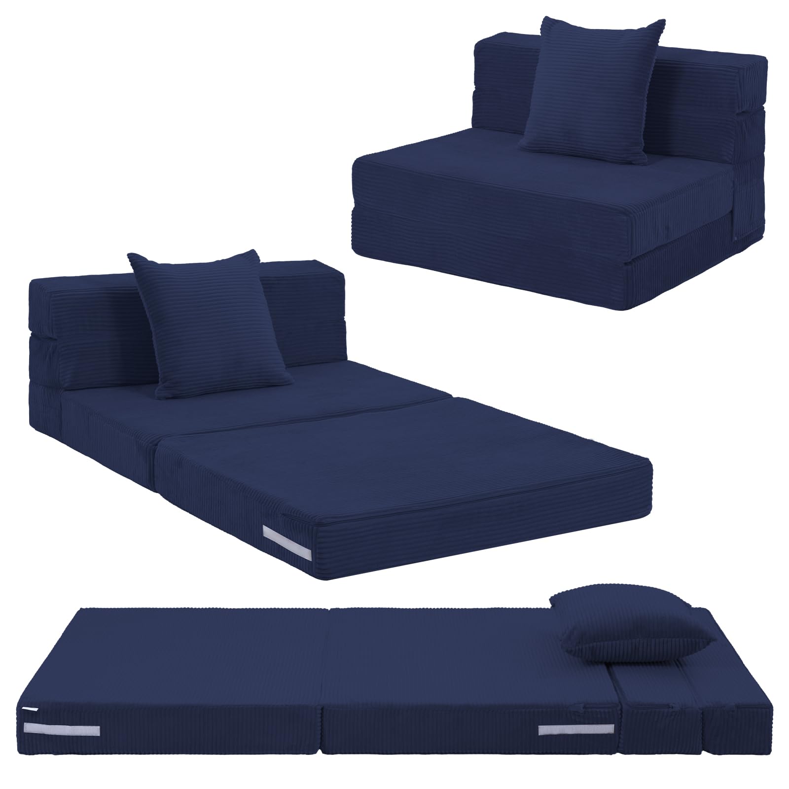 MeMoreCool Folding Mattress Single 190x90cm, High Density Foam Fold Out Sofa Chair Z Bed, Foldable Futon Mattress, Floor Lounger Guest Couch Bed for Sleeping, Travel, 13cm Thick, Navy