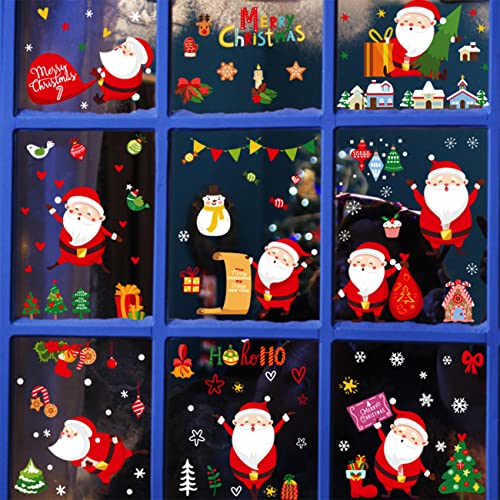 9 Blatt Fensterbilder Weihnachten Selbstklebend, PVC Aufklebe Weihnachtsmann Wiederverwendbar Schneeflocken Fenster, Wandtattoo Weihnachtsmann, Weihnachten Aufkleber Deko Cover