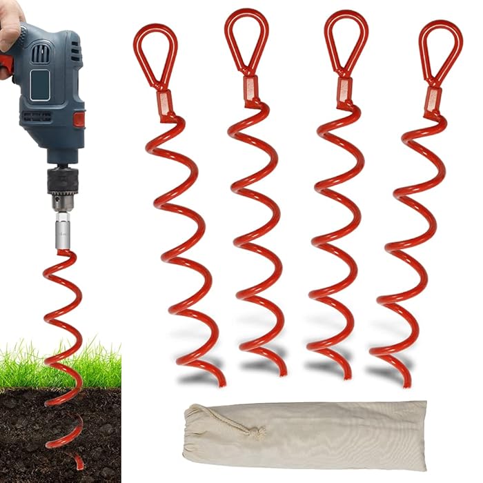 Buy Powerful 4 Pack 15 inches Spiral Shed Anchor Kit Red Tent Stakes