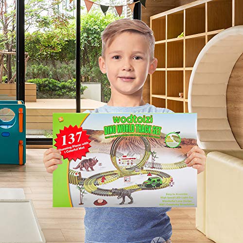 image for Wodtoizi Dinosaur Race Track Toy Car Playset Race Car Track Sets Dinos