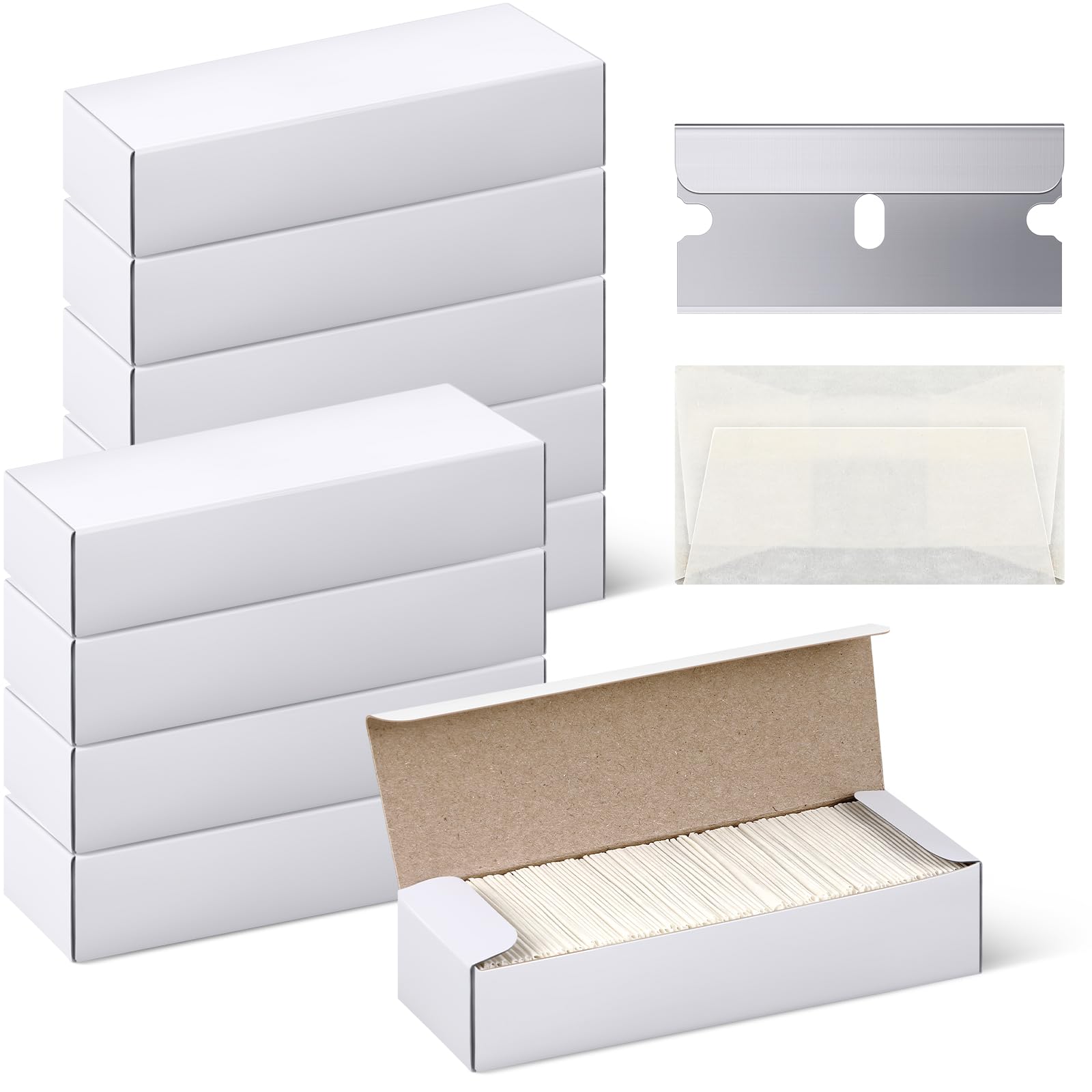 Lasnten 1000 Pcs Single Edge Razor Blades, Industrial Scraper Razor Blades Safety Straight Edge Replacement Box Cutter Blade for Glass Paint Scraper, Removing Labels, Decals, Stickers