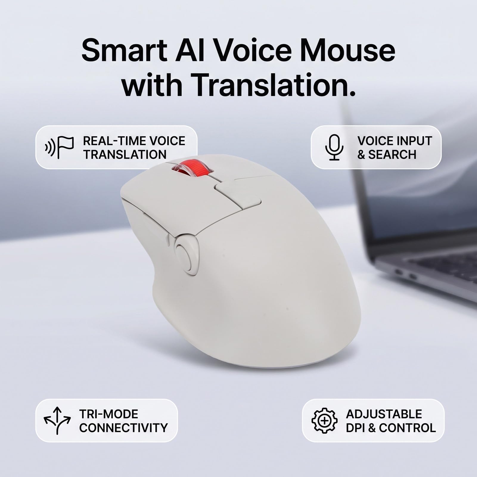 Denash Mouse per Traduzione Vocale AI, 120 Lingue in Tempo Reale