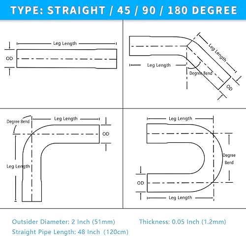 Miniatura 9 de 8SC82 Tubo de escape de mandril personalizado de 3 pulgadas, tubo recto de 48 pulgadas, tubo de 3 pulgadas de diámetro exterior, tubo de flexión de