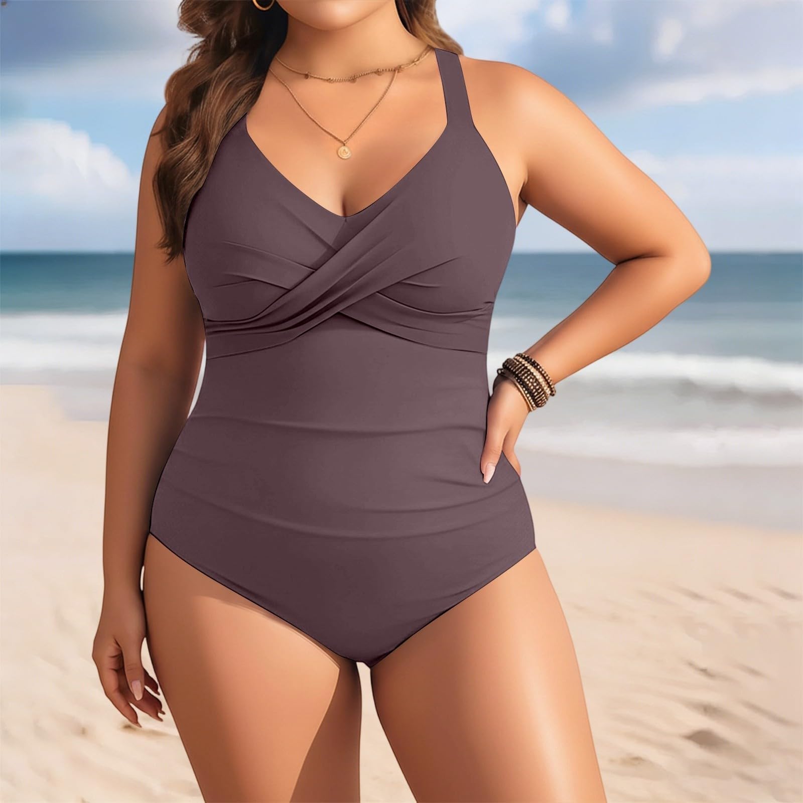 Grande Taille Maillot De Bain Rétro Grande Couvrant avec Jupe — Coupe Fluide Et Élégante pour Promenades sur Plage Été Spa Vacances Adaptée Aux Généreuses