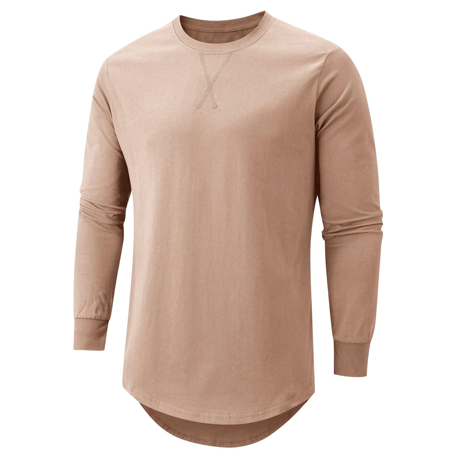 Camisetas de cuello redondo para hombre, estilo hipster, hip hop, de línea larga | Camisas casuales para hombre, mezcla de algodón y poliéster, ajuste moderno para oficina, citas, club, playa