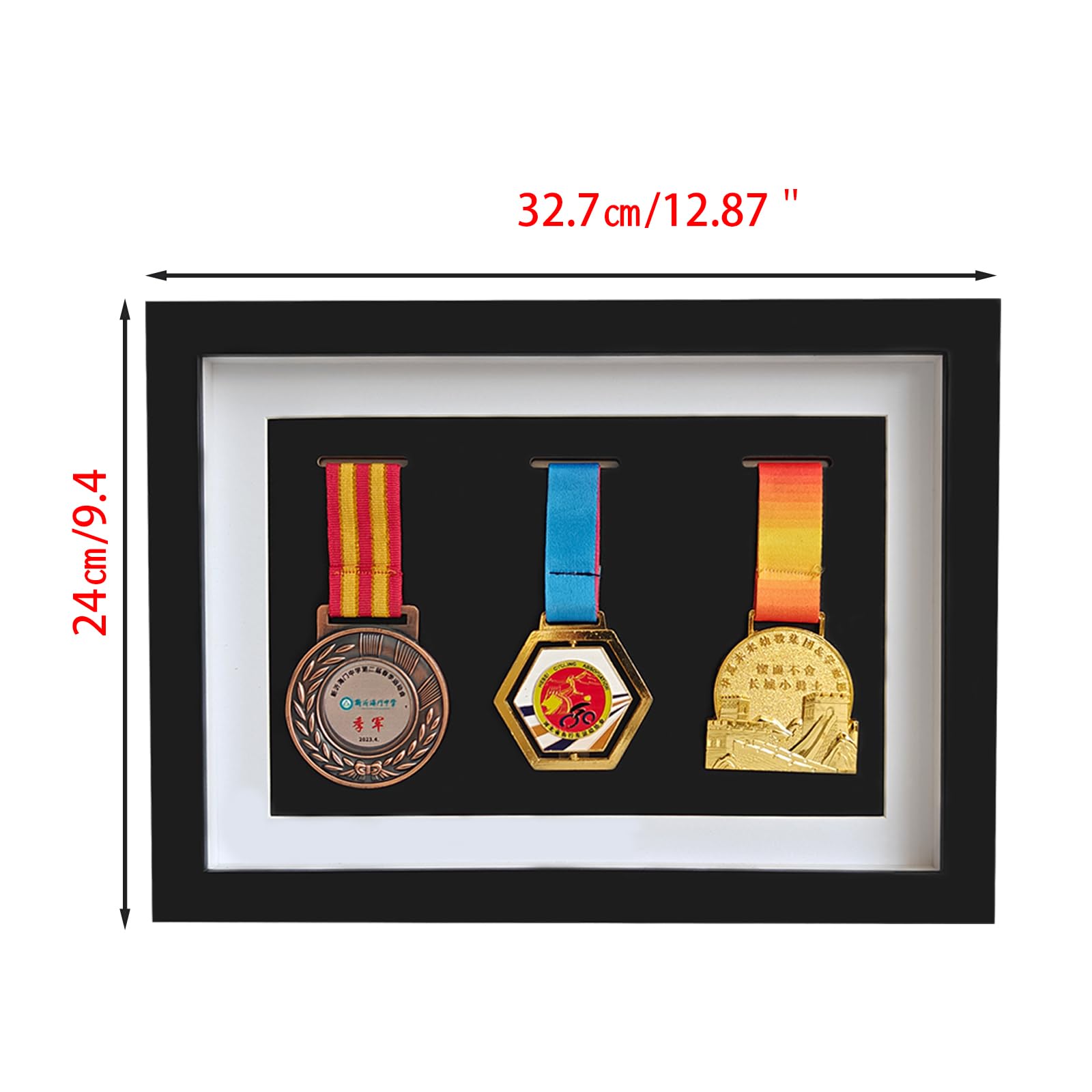 Caja de Madera Maciza para medallas, Caja de Almacenamiento para medallas y medallas de Honor, Caja de Almacenamiento para medallas de maratón, Tres medallas Militares de Guerra en Marco Negro