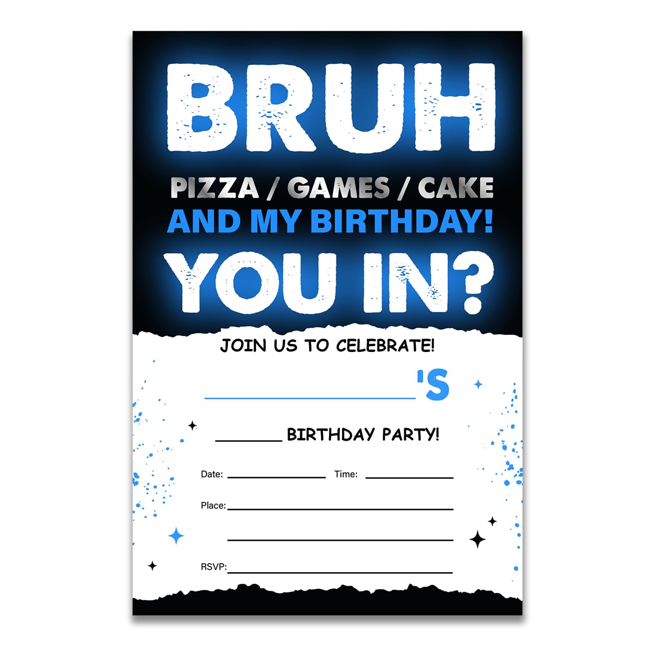 UPNEGE Bruh Birthday Party Invites Boy Birthday Invitations with Envelope, Pack of 20