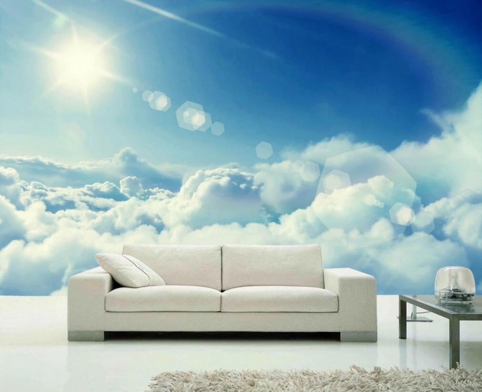 Papier peint panoramique ciel bleu nuage blanc 3D tapisserie salon 330x245 cm