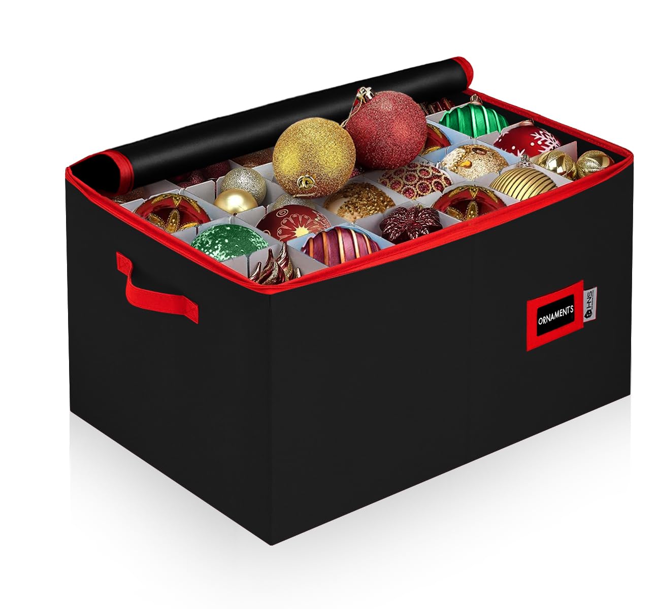 Aufbewahrungsbehälter für Weihnachtsschmuck mit Trennwänden – Box für bis zu 243,8–10,2 cm große Ornamente, mit Reißverschluss, praktisch, verstellbar, strapazierfähig, 600D, großer