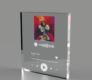 Personalised Music Song Plaque Block, Custom Music Lovers Gift, Acrylic Glass Block with scannable Music Barcode, Link and Album Cover (Large 200mm x 230mm)