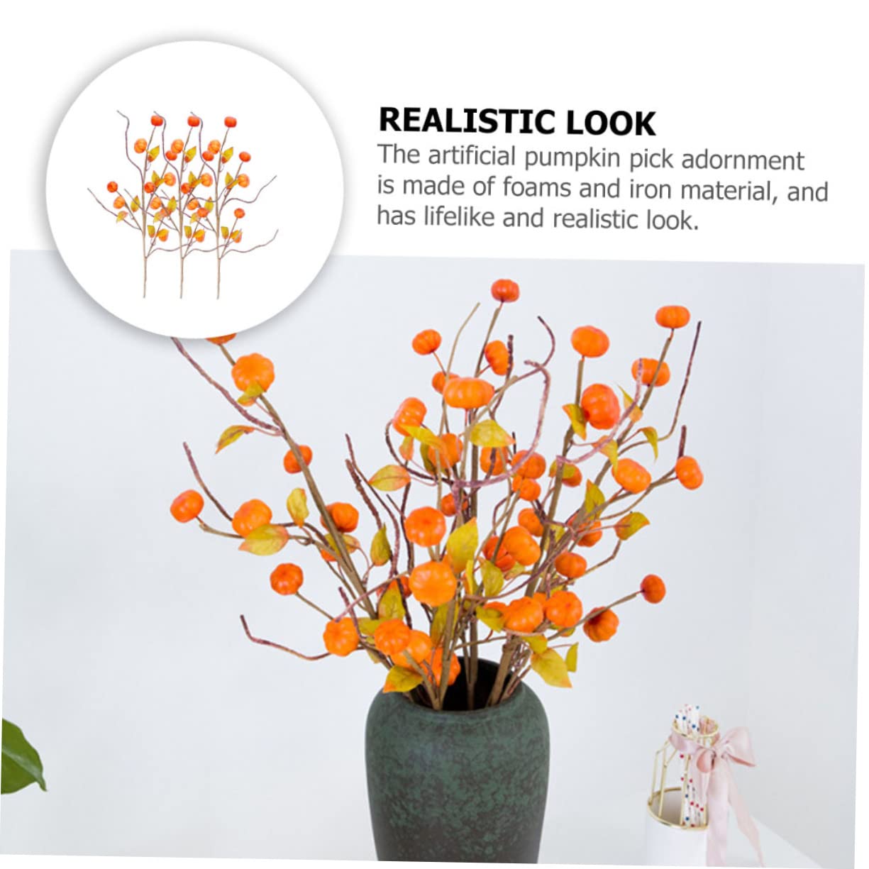 PRETYZOOM 3 Sätze Künstlicher Kürbiszweig Kürbisse Kunstplflanze Artificial Plant Herbsdeko Pumpkin Decor Blumenstecker Herbstpicks Thanksgiving-kürbiszweig Schaum Orange 3 Stück * 3