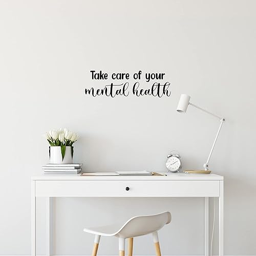 Miniatura 2 de Calcomanía de vinilo para pared, cuida tu salud mental, 8 x 25 pulgadas, calcomanía moderna inspiradora con cita de optimismo para el hogar,