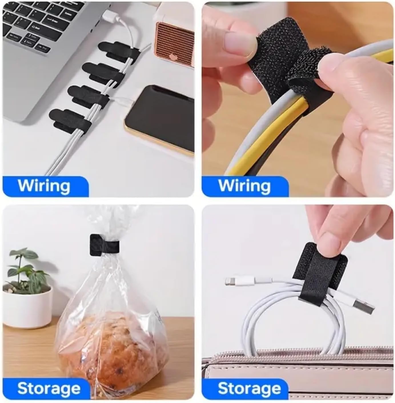 10Pcs Hook and Loop Cable Ties, Self Adhesive Hook and Loop Cable Straps, Sticky-back Cord Organizer, Cable Clip, Household & Office Essentials