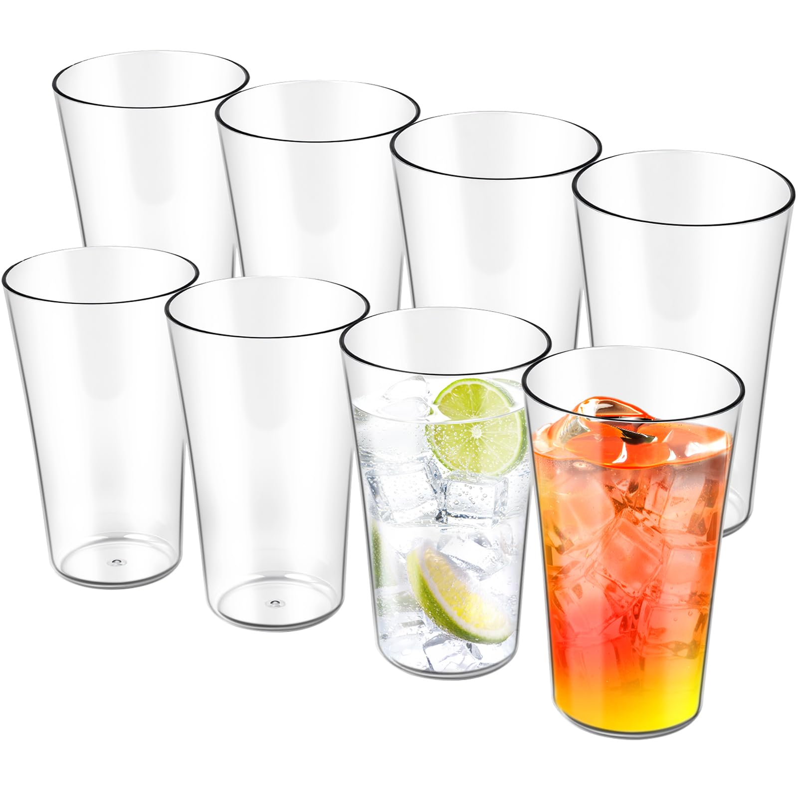 20oz Unbreakable Drinking Glasses Set of 8 All-Clear Reusable Drinking Cups BPA-Free Shatter-Proof Dishwasher Microwave Safe Stackable Plastic